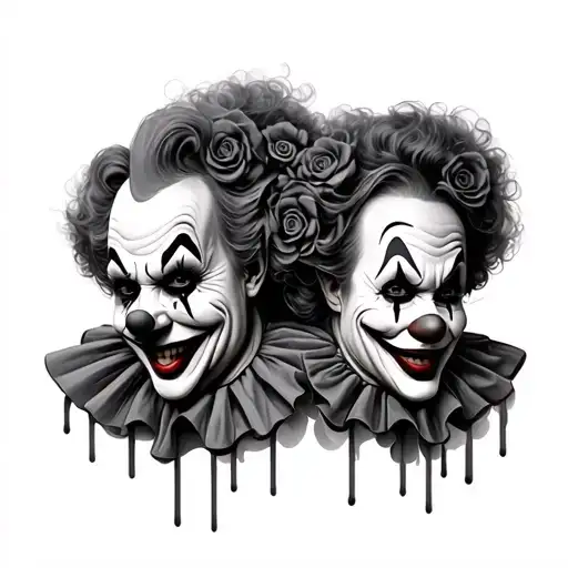 faces of clowns tattoo design idea