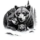 bear defending bear cub against wolfs tattoo design idea