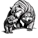 bear defending bear cub against wolfs tattoo design idea