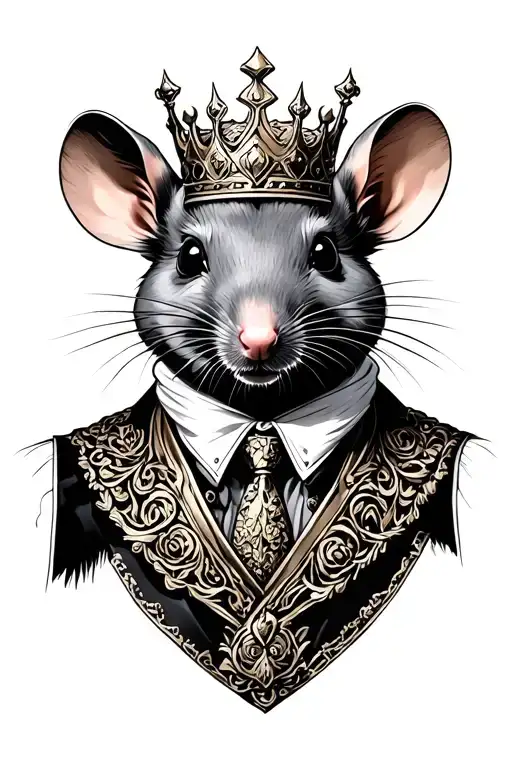 rat king with rat dressed as king  tattoo design idea