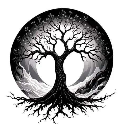 enso circle with tree of life inside tattoo design idea