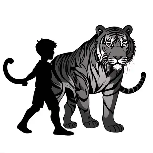 silhouette of a boy against a tiger tattoo design idea