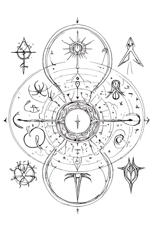 Aquarius and virgo and Aries zodiac sign all together keep circular symbols of signs  tattoo design idea