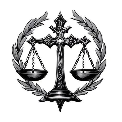 scales of justice with a cross made tattoo design idea