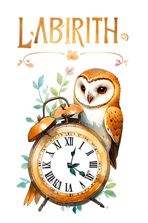 Labrinth characters with 13 hour clock and barn owl tattoo design idea