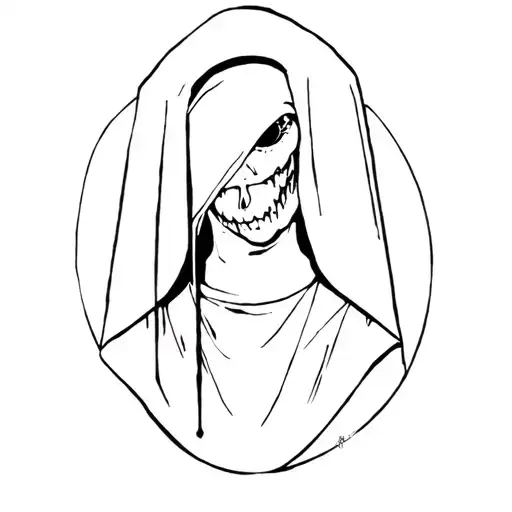 Spooky evil nun tattoo design idea
