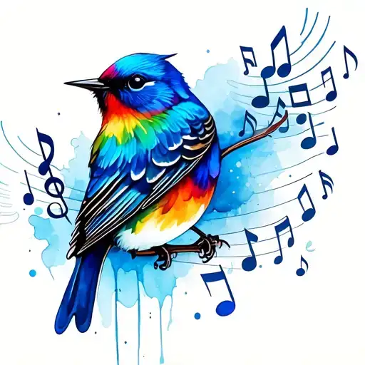 blue songbird music notes tattoo design idea