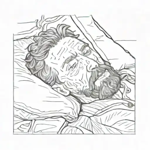 Van Gogh lies on a pillow and cries tattoo design idea