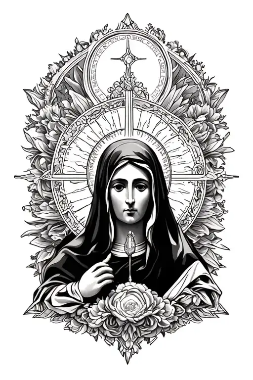 mother Mary cyber sigilism tattoo design idea