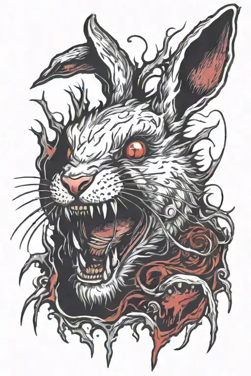 scary rabbit with teeth and blood tattoo design idea