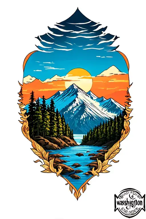 Washington Mountain Sunrise Lucas tattoo design idea