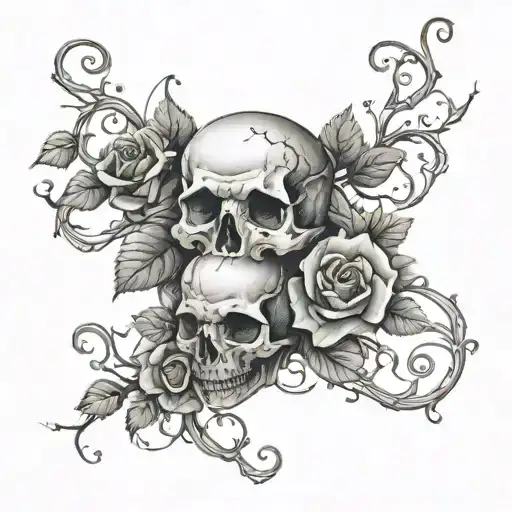 Rose vines in graveyard with skulls tattoo design idea