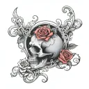 Rose vines in graveyard with skulls tattoo design idea