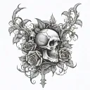Rose vines in graveyard with skulls tattoo design idea