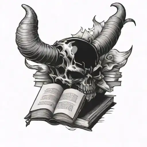 books and devil horns tattoo design idea