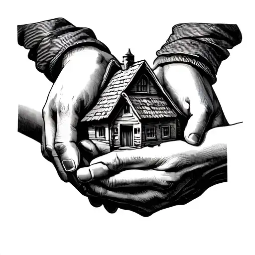Three hands intertwined in a triangular formation (symbolizing strong unity).	•	A small house in the center (representi tattoo design idea