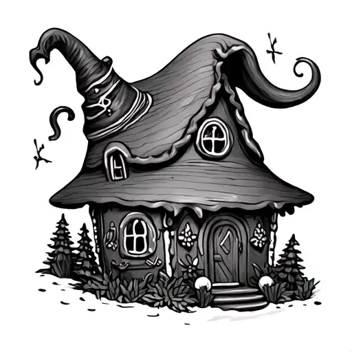gingerbread candy witch house nestled tattoo design idea