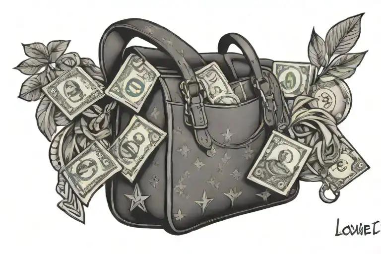 gucci and louis vuitton with money bag tattoo design idea