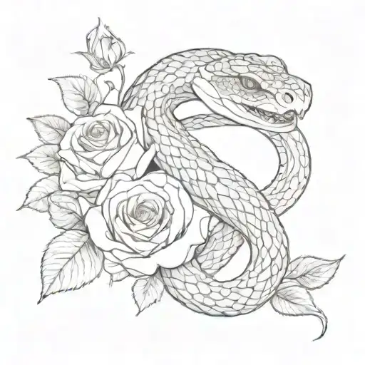 Snake with the rose for the breast area tattoo design idea