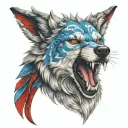blue eyed wolf head with red dragon wings  tattoo design idea
