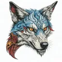 blue eyed wolf head with red dragon wings  tattoo design idea
