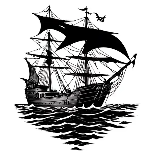 pirate ghost ship woman tattoo design idea