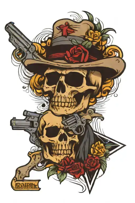 gun skull godfather  tattoo design idea
