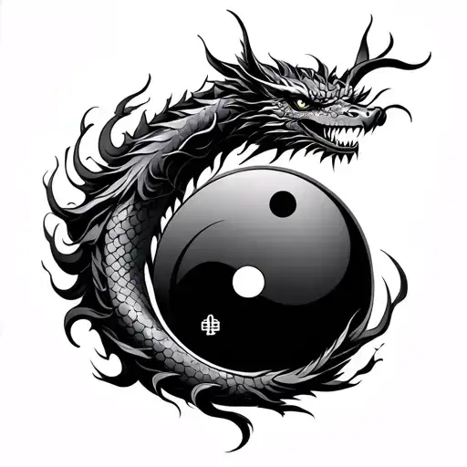 yin yang sign witha Chinese dragon circling it tattoo design idea