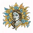 Guadalupe Mexican with blue cornflowers tattoo design idea
