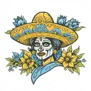 Guadalupe Mexican with blue cornflowers tattoo design idea