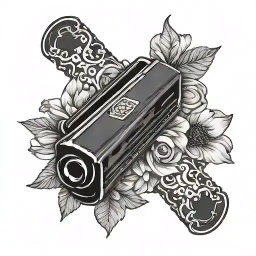 dainty floral harmonica tattoo design idea