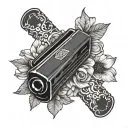dainty floral harmonica tattoo design idea