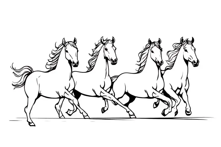 5 horses running tattoo design idea