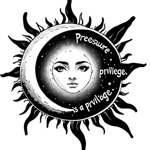 sun and moon with "pressure is a privilege" going around it tattoo design idea