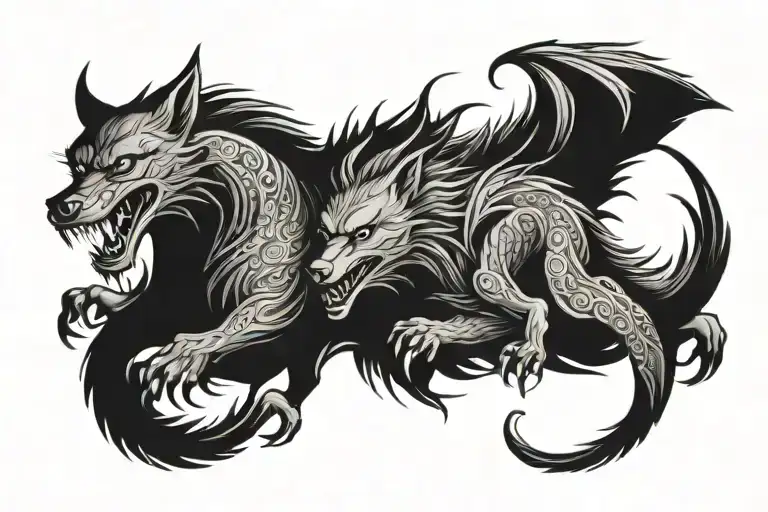wolf and dragon   tattoo design idea