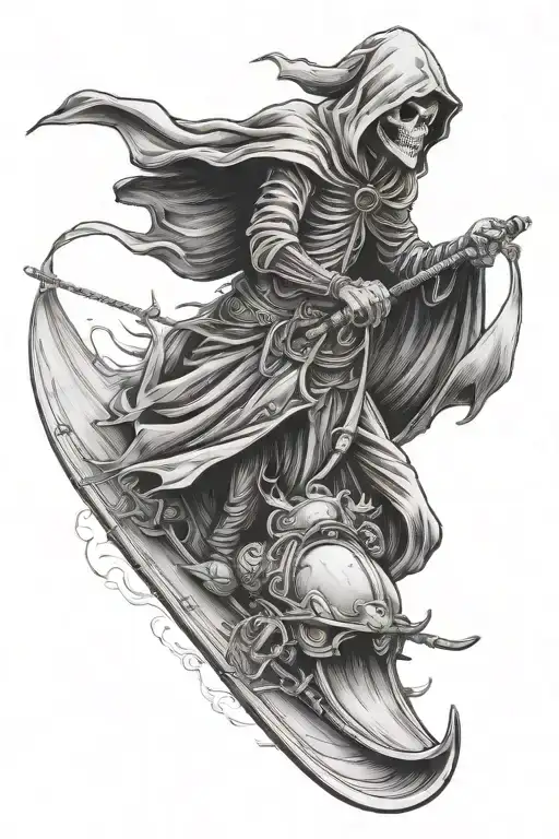 grimreaper riding sled tattoo design idea