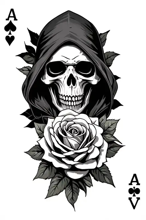 grim reaper an roses an playing cards  tattoo design idea