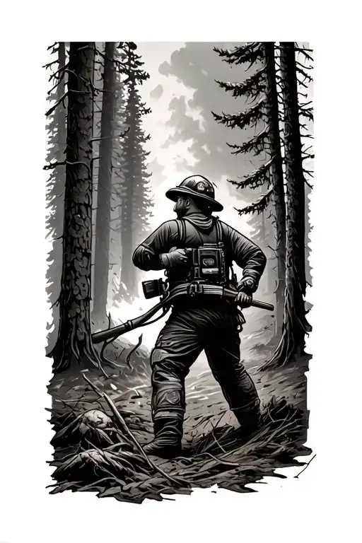 wildland firefighter fighting a foreest tattoo design idea