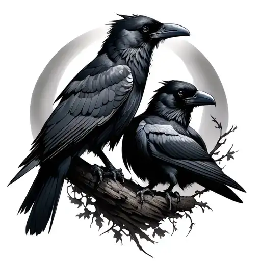 Japanese Style Ravens Huginn and Muninn tattoo design idea