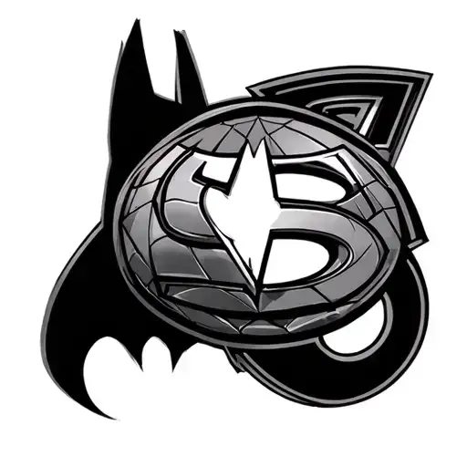 Marvel superhero symbol plus batman, superman, spiderman, iron man, avengers logo, all linked with marvel themes sleev tattoo design idea