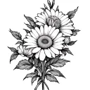Daisy,rose,gladiolus and honeycomb outline drawing tattoo tattoo design idea