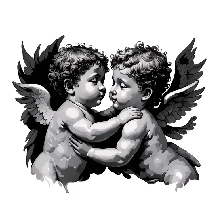 two boy cherubs embracing tenderly tattoo design idea