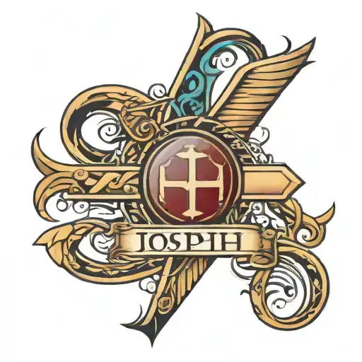 joseph name in egyptian cross tattoo design idea