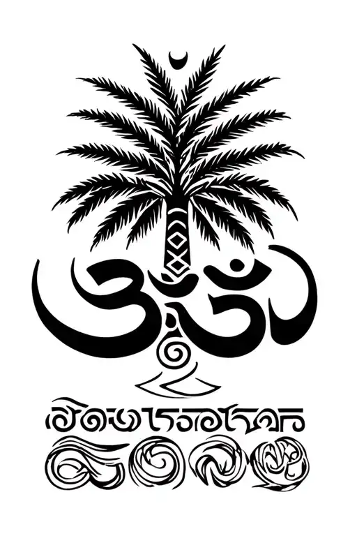 om symbol, Farvahar symbol, palm tree, god text style , Adonis greek mythology ,  meditation tattoo design idea