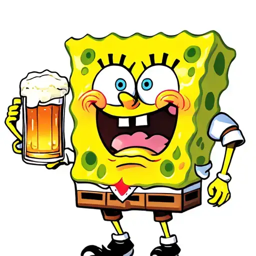 spongebob with beer tattoo design idea