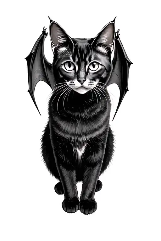 black cat with bat wings tattoo design idea