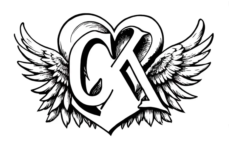 A heart should be created with the letters C and K. A wing should be attached on the border of the heart. tattoo design idea