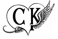 A heart should be created with the letters C and K. A wing should be attached on the border of the heart. tattoo design idea