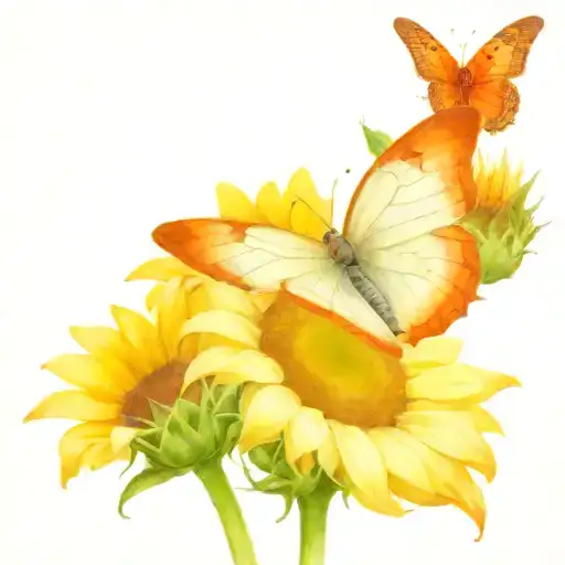 A monarach butterfly on a sunflower with a red cardinal tattoo design idea