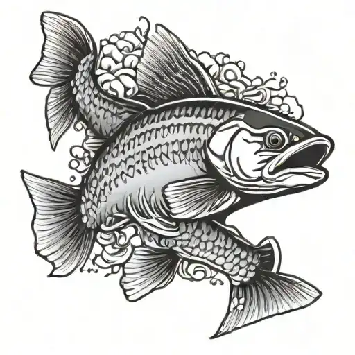 salmon swimming tattoo design idea